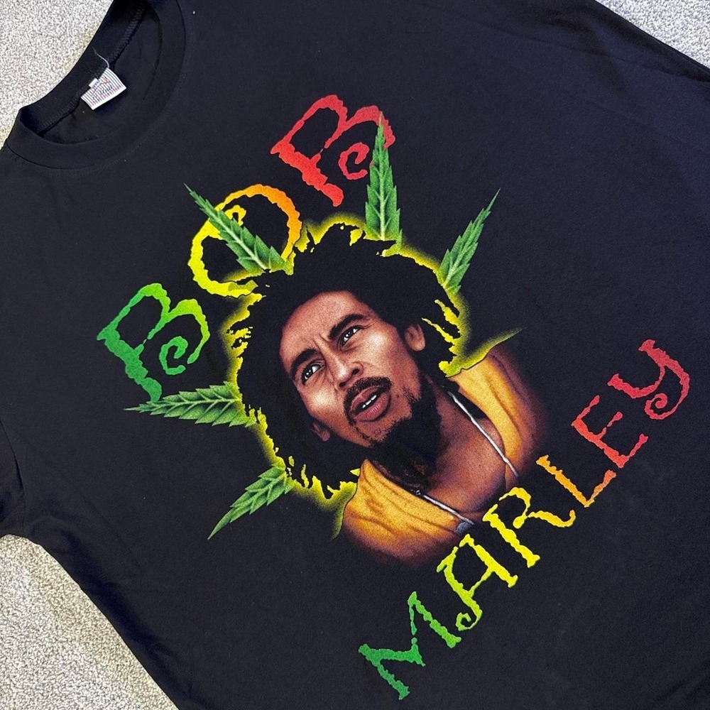 Bob Marley Graphic Double sided T-Shirt 2X Black Weed Portrait Reggae Music Tee